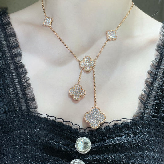[OAK JURI]CLOVER 6 MOTIF DIAMOND PAVED NECKLACE