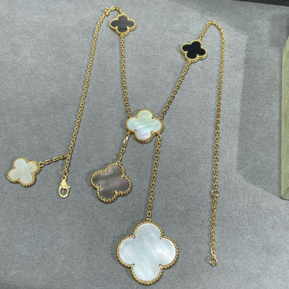 [OAK JURI]CLOVER 6 MOTIF MOP ONYX GOLD NECKLACE