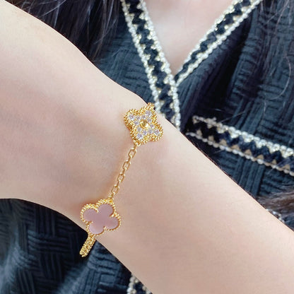 [OAK JURI]CLOVER 5 MOTIF DIAMOND PINK MOP PINK GOLD BRACELET