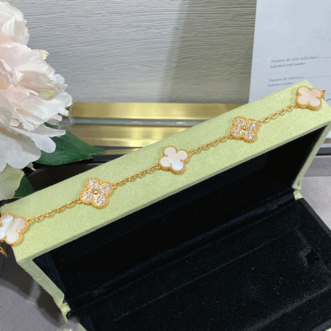 [OAK JURI]CLOVER 5 MOTIF DIAMOND PINK MOP PINK GOLD BRACELET