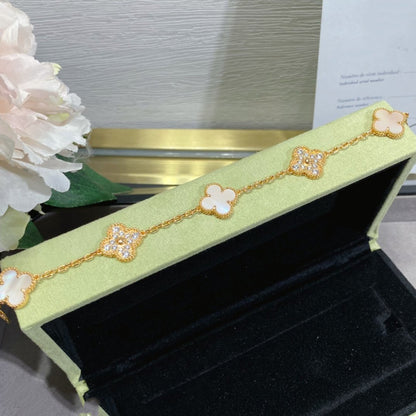 [OAK JURI]CLOVER 5 MOTIF DIAMOND PINK MOP PINK GOLD BRACELET