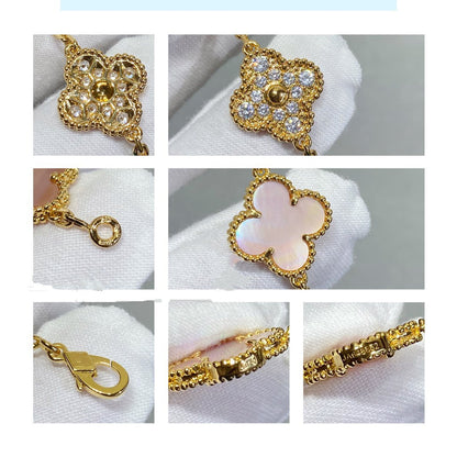 [OAK JURI]CLOVER 5 MOTIF DIAMOND PINK MOP PINK GOLD BRACELET