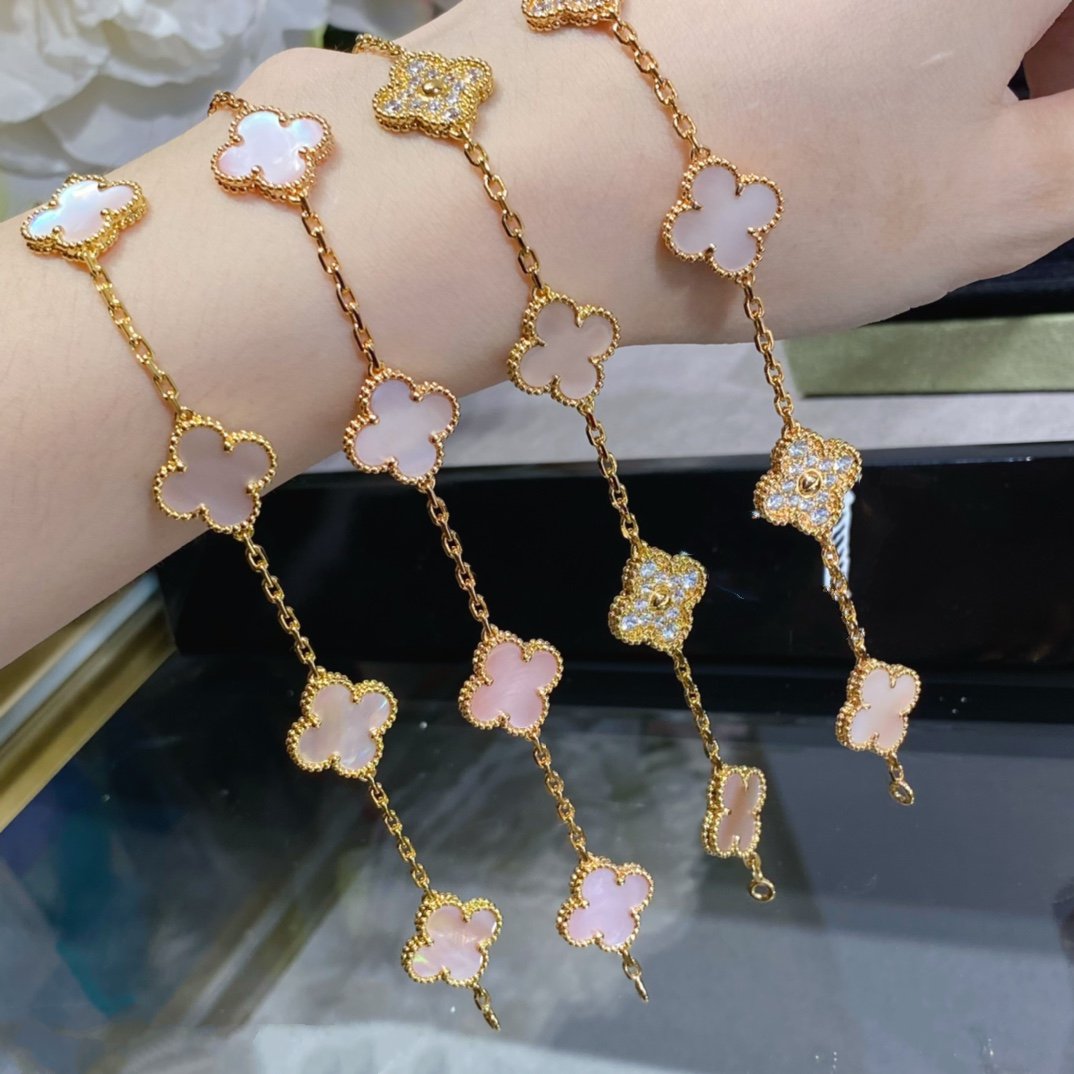[OAK JURI]CLOVER 5 MOTIF DIAMOND PINK MOP PINK GOLD BRACELET