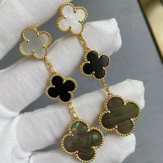 [OAK JURI]CLOVER 3 MOTIF MOP ONYX DARK MOP PINK GOLD EARRINGS