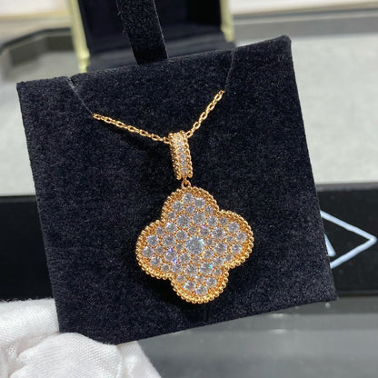 [OAK JURI]CLOVER 25MM LARGE PEDANT DIAMOND PAVED LONG NECKLACE