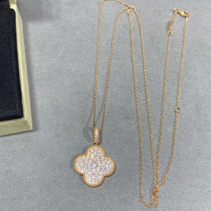[OAK JURI]CLOVER 25MM LARGE PEDANT DIAMOND PAVED LONG NECKLACE