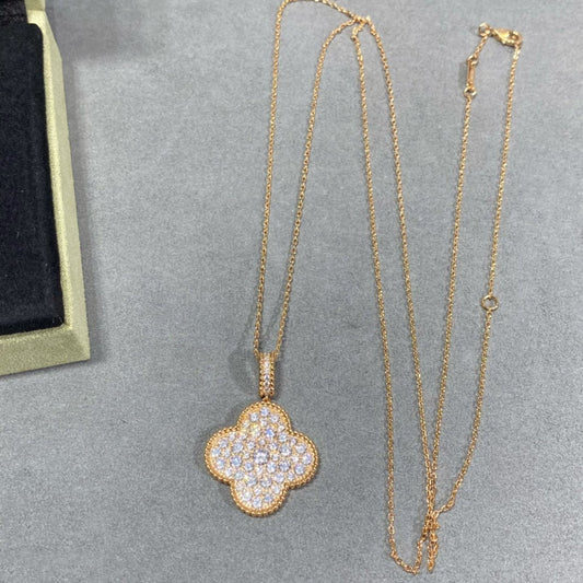 [OAK JURI]CLOVER 25MM LARGE PEDANT DIAMOND PAVED LONG NECKLACE