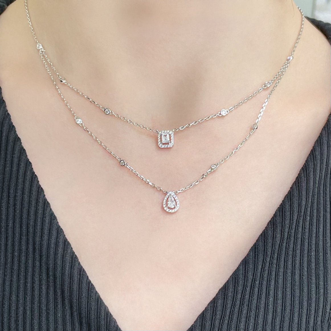[OAK JURI]MY TWIN 2 ROW DIAMOND NECKLACE