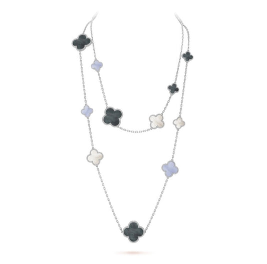 [OAK JURI]CLOVER 16 MOTIF CHALCEDONY MOP SILVER NECKLACE