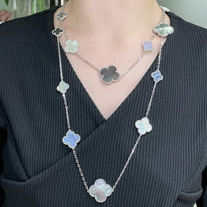 [OAK JURI]CLOVER 16 MOTIF CHALCEDONY MOP SILVER NECKLACE