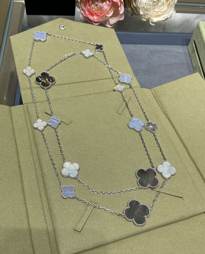 [OAK JURI]CLOVER 16 MOTIF CHALCEDONY MOP SILVER NECKLACE