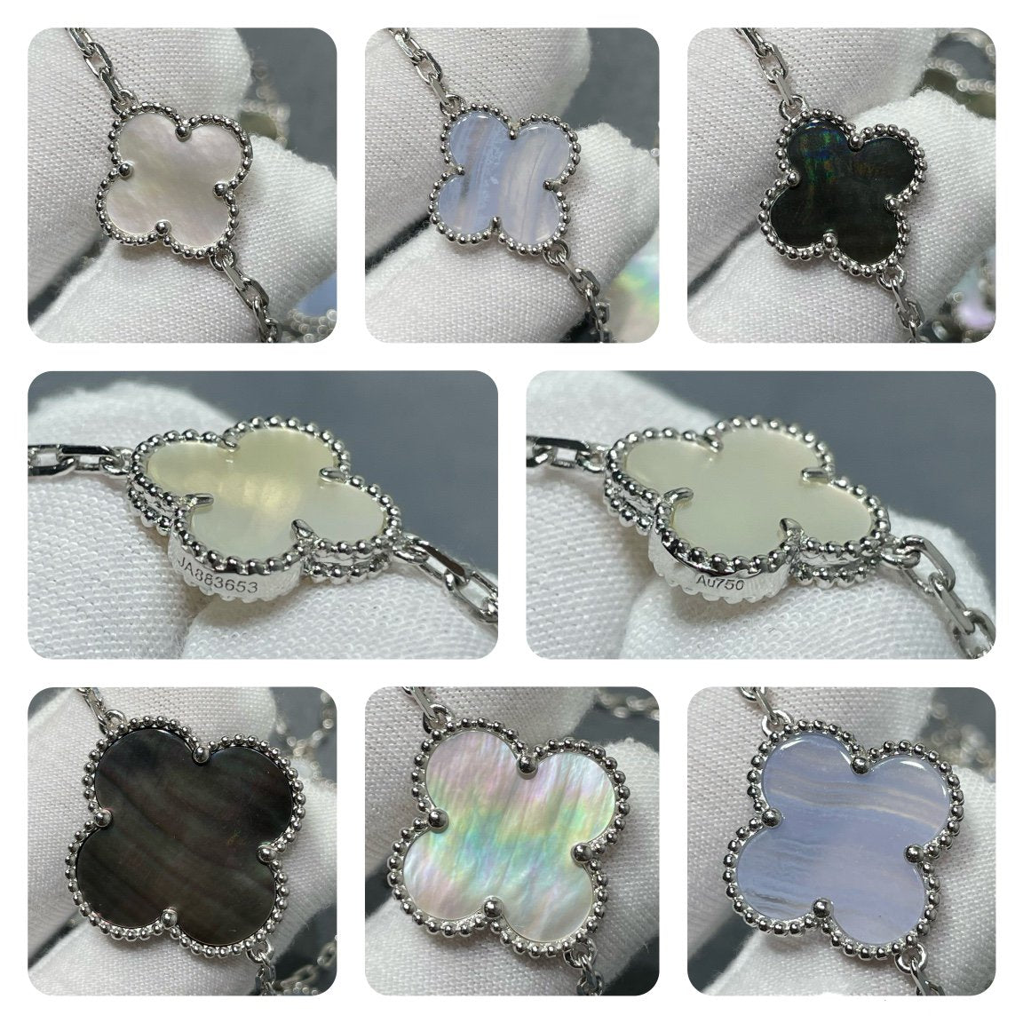 [OAK JURI]CLOVER 16 MOTIF CHALCEDONY MOP SILVER NECKLACE