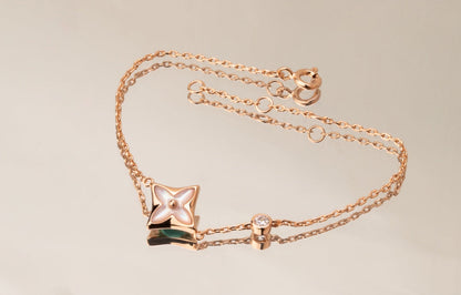 [OAK JURI]STAR PINK MOP 1 DIAMOND PINK GOLD NECKLACE