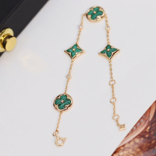[OAK JURI]STAR AND SUN 4 MOTIF PINK GOLD MALACHITE BRACELET