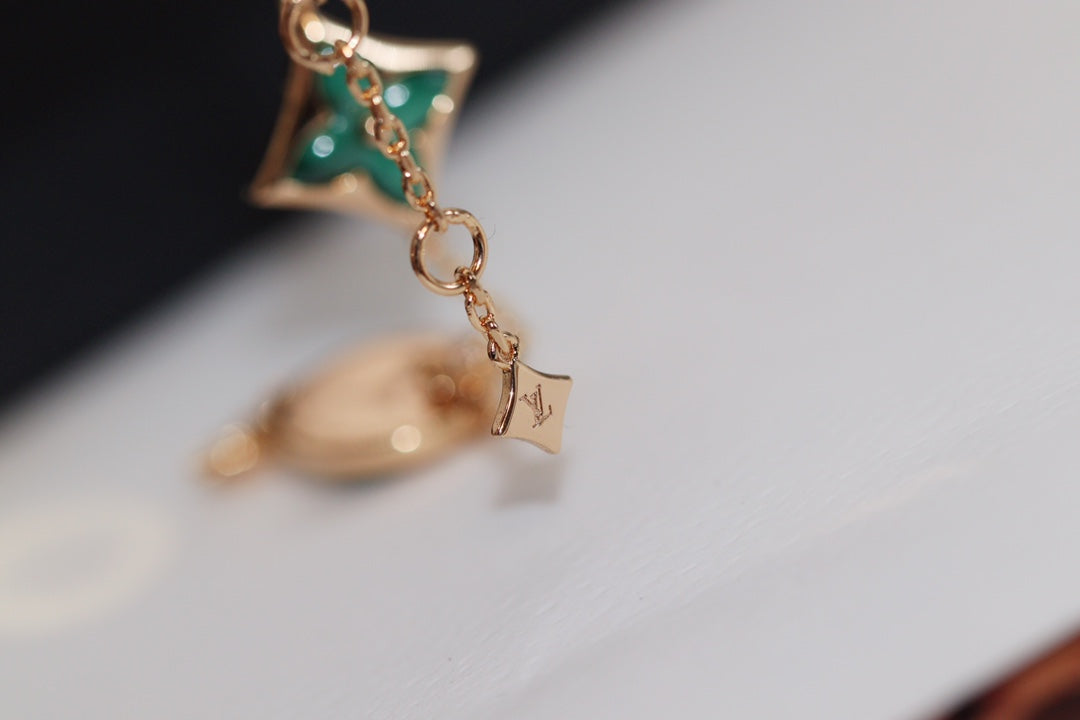 [OAK JURI]STAR AND SUN 4 MOTIF PINK GOLD MALACHITE BRACELET