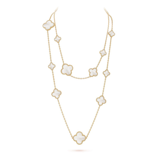 [OAK JURI]CLOVER 16 MOTIF WHITE MOP GOLD NECKLACE