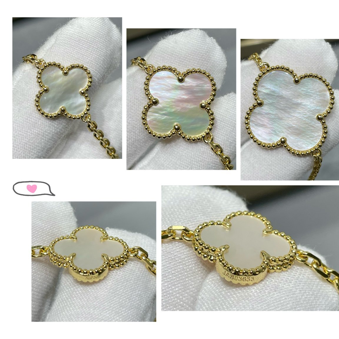 [OAK JURI]CLOVER 16 MOTIF WHITE MOP GOLD NECKLACE
