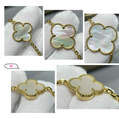 [OAK JURI]CLOVER 16 MOTIF WHITE MOP GOLD NECKLACE