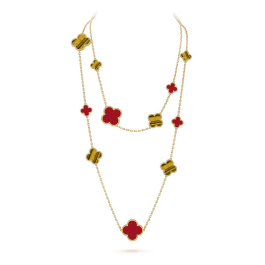 [OAK JURI]CLOVER 16 MOTIF CARNELIAN TIGER EYE ROSE GOLD NECKLACE