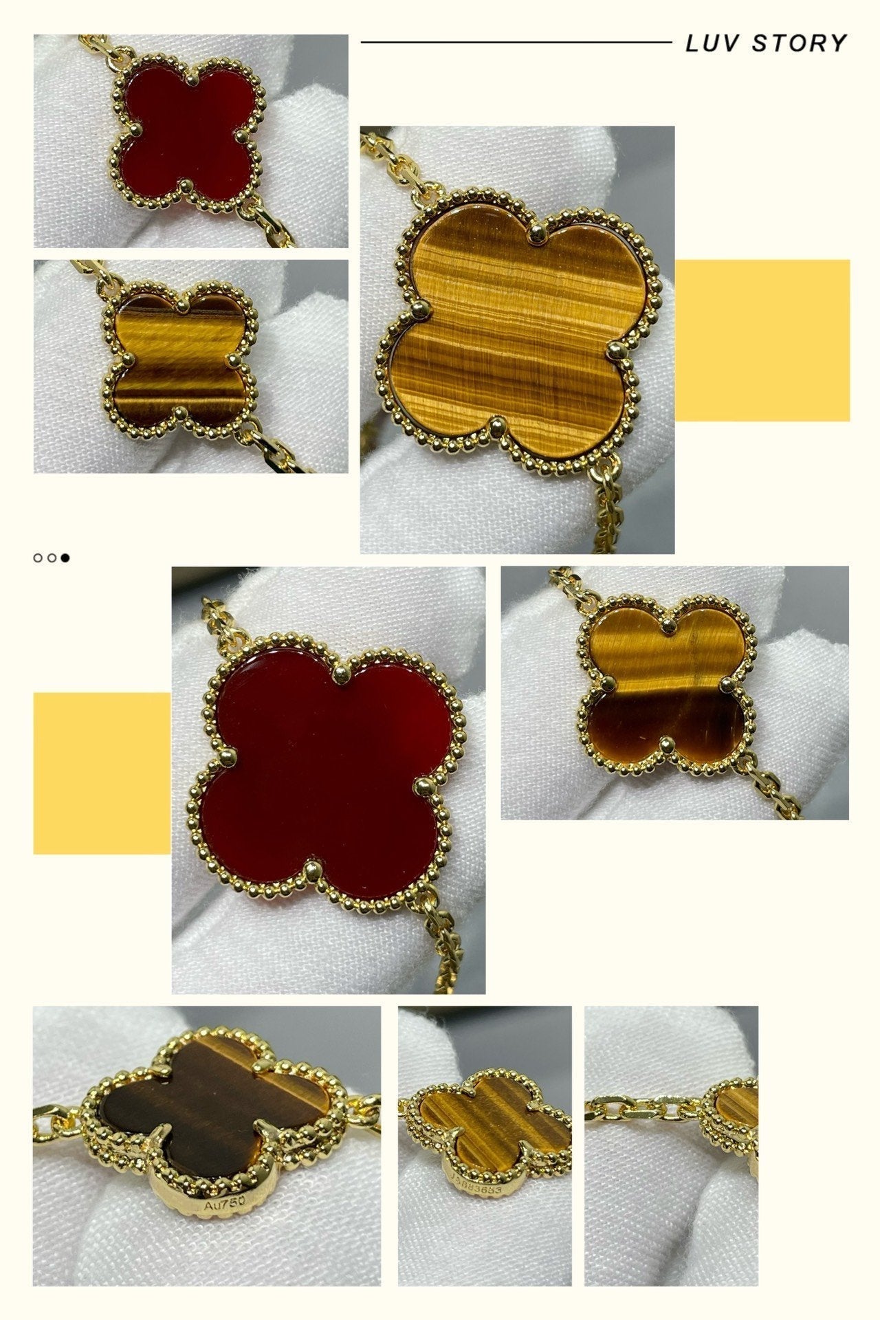 [OAK JURI]CLOVER 16 MOTIF CARNELIAN TIGER EYE ROSE GOLD NECKLACE
