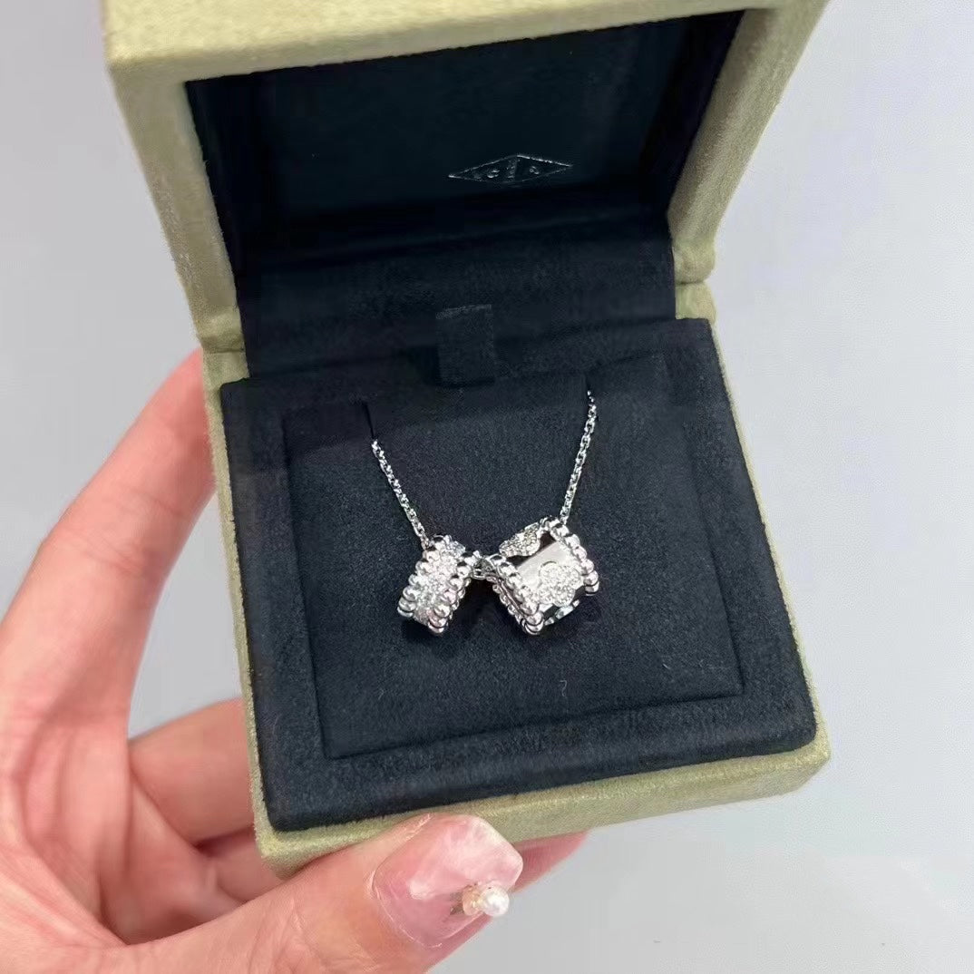 [OAK JURI]PERLEE DOUBLE PENDANT SILVER DIAMOND NECKLACE