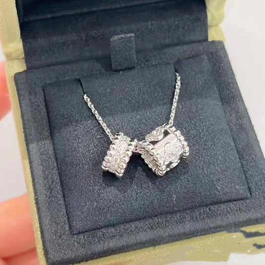 [OAK JURI]PERLEE DOUBLE PENDANT SILVER DIAMOND NECKLACE