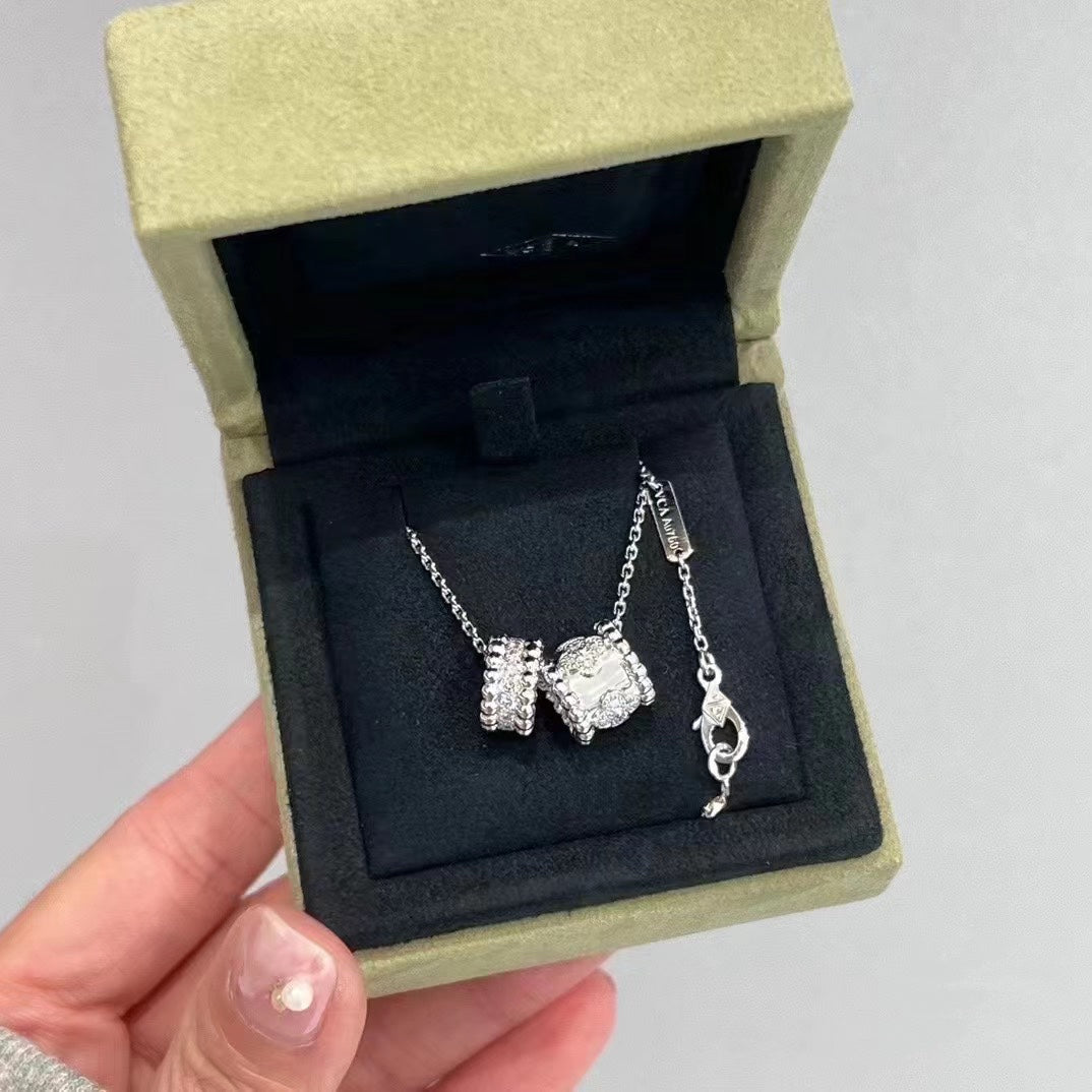 [OAK JURI]PERLEE DOUBLE PENDANT SILVER DIAMOND NECKLACE