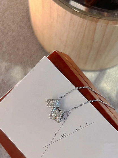 [OAK JURI]PERLEE DOUBLE PENDANT SILVER DIAMOND NECKLACE