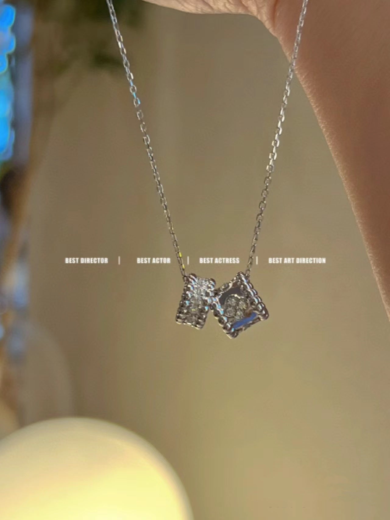 [OAK JURI]PERLEE DOUBLE PENDANT SILVER DIAMOND NECKLACE
