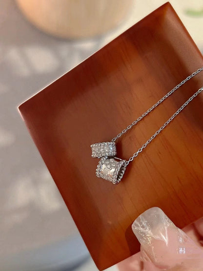 [OAK JURI]PERLEE DOUBLE PENDANT SILVER DIAMOND NECKLACE