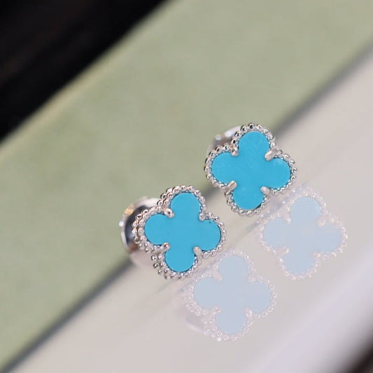 [OAK JURI]CLOVER MINI TURQUOISE SILVER STUD EARRINGS