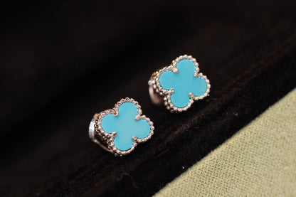 [OAK JURI]CLOVER MINI TURQUOISE SILVER STUD EARRINGS