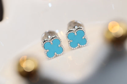 [OAK JURI]CLOVER MINI TURQUOISE SILVER STUD EARRINGS