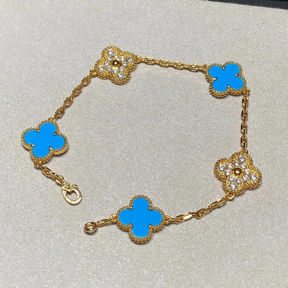 [OAK JURI] CLOVER 5 MOTIF BLUE AGATE BRACELET COLLECTION