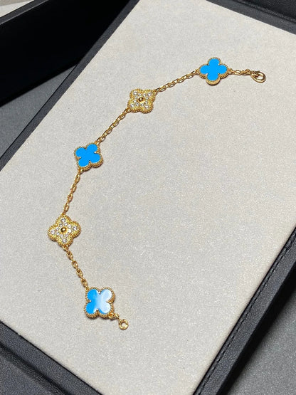 [OAK JURI] CLOVER 5 MOTIF BLUE AGATE BRACELET COLLECTION