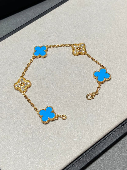[OAK JURI] CLOVER 5 MOTIF BLUE AGATE BRACELET COLLECTION