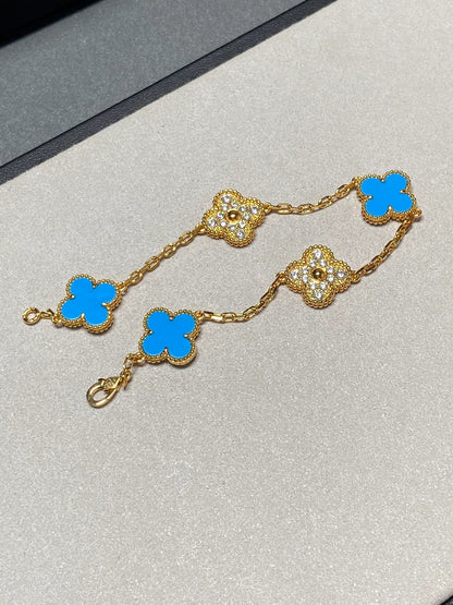 [OAK JURI] CLOVER 5 MOTIF BLUE AGATE BRACELET COLLECTION