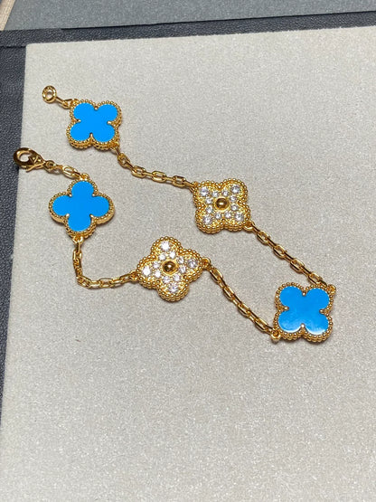 [OAK JURI] CLOVER 5 MOTIF BLUE AGATE BRACELET COLLECTION