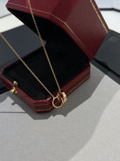 [OAK JURI]LOVE NECKLACE DOUBLE RING PINK GOLD