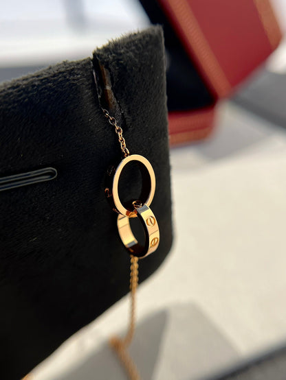 [OAK JURI]LOVE NECKLACE DOUBLE RING PINK GOLD