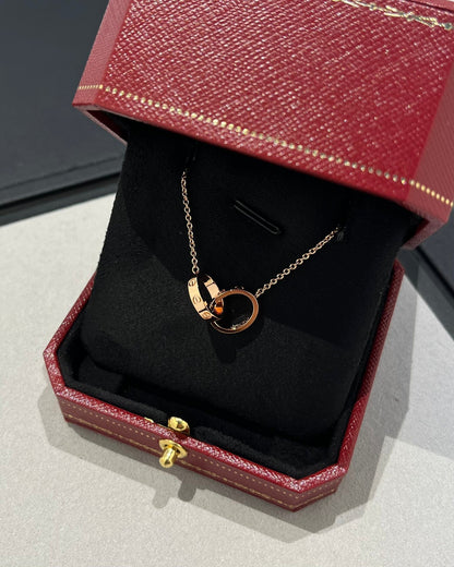 [OAK JURI]LOVE NECKLACE DOUBLE RING PINK GOLD