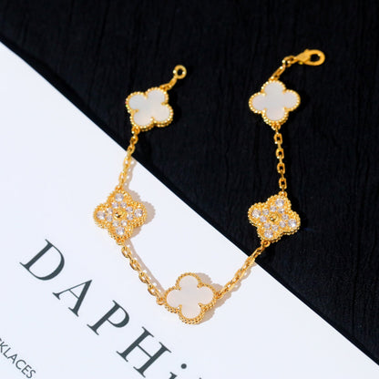 [OAK JURI]CLOVER BRACELET 5 MOTIF WHITE MOP DIAMOND