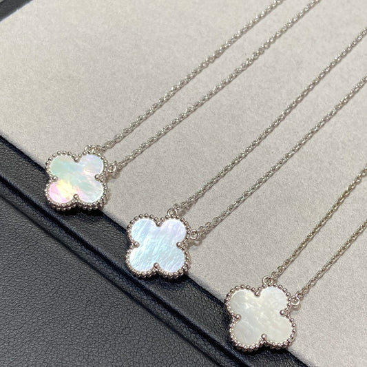 [OAK JURI]CLOVER MEDIUM SILVER WHITE MOP NECKLACE