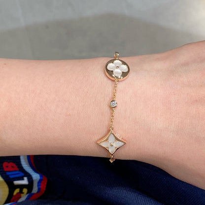 [OAK JURI]STAR AND SUN 4 MOTIF WHITE MOP PINK GOLD BRACELET