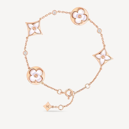 [OAK JURI]STAR AND SUN 4 MOTIF WHITE MOP PINK GOLD BRACELET
