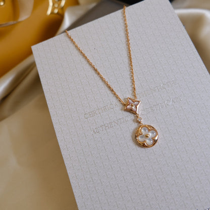 [OAK JURI]STAR AND SUN WHITE MOP 2 MOTIF PINK GOLD NECKLACE
