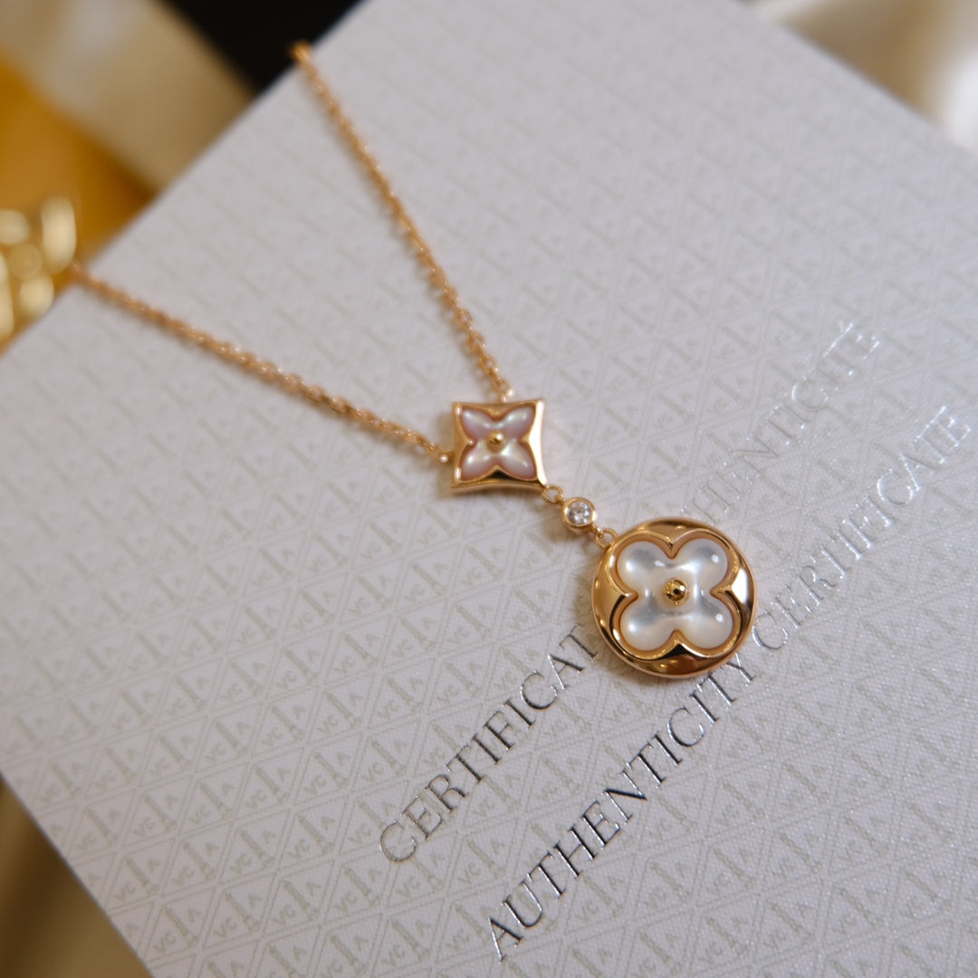 [OAK JURI]STAR AND SUN WHITE MOP 2 MOTIF PINK GOLD NECKLACE