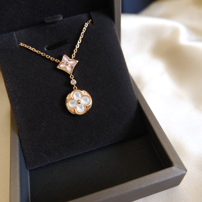 [OAK JURI]STAR AND SUN WHITE MOP 2 MOTIF PINK GOLD NECKLACE