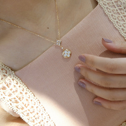 [OAK JURI]STAR AND SUN WHITE MOP 2 MOTIF PINK GOLD NECKLACE