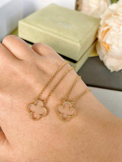 [OAK JURI]CLOVER ROCK CRYSTAL ROSE GOLD NECKLACE